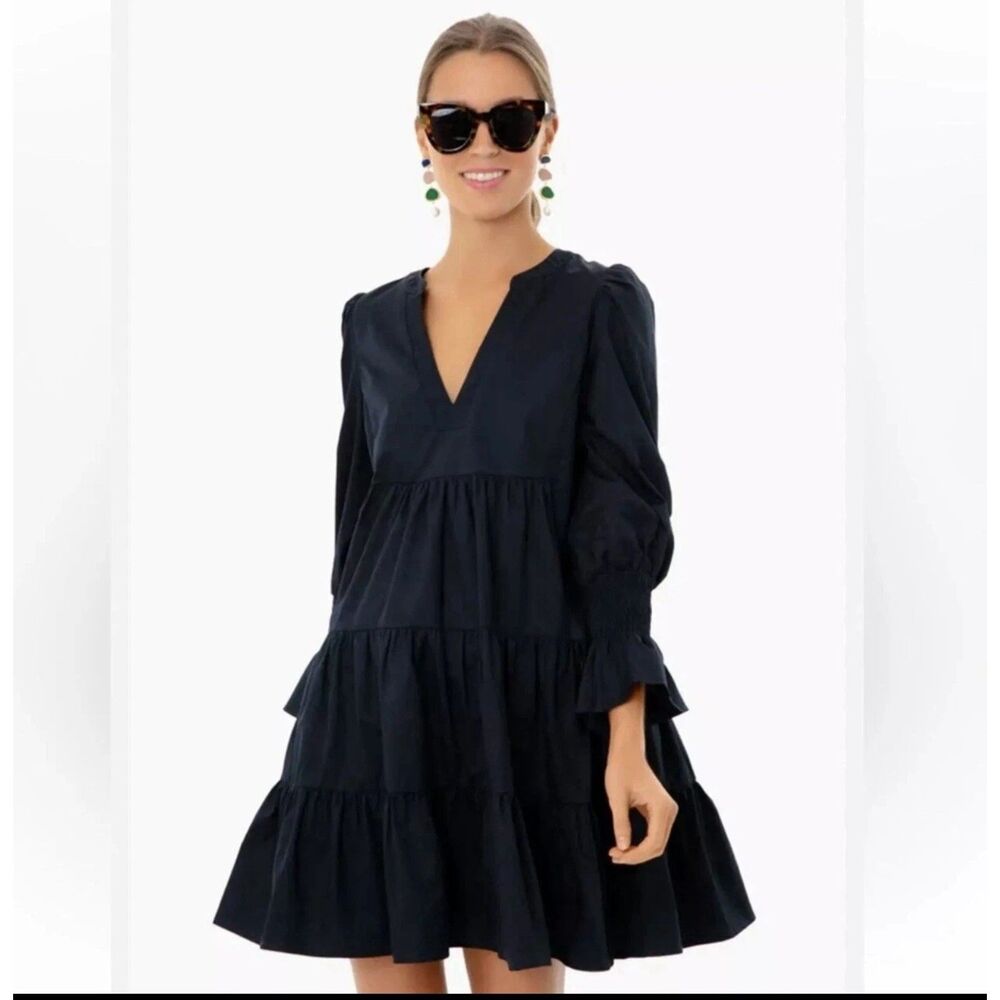 Pomander Place by Tuckernuck Black Crepe Kenzo Dress Tiered Mini Swing Size S